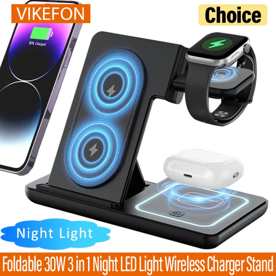 Wireless Charger 3 In 1 - 3 in 1 Foldable Night LED
