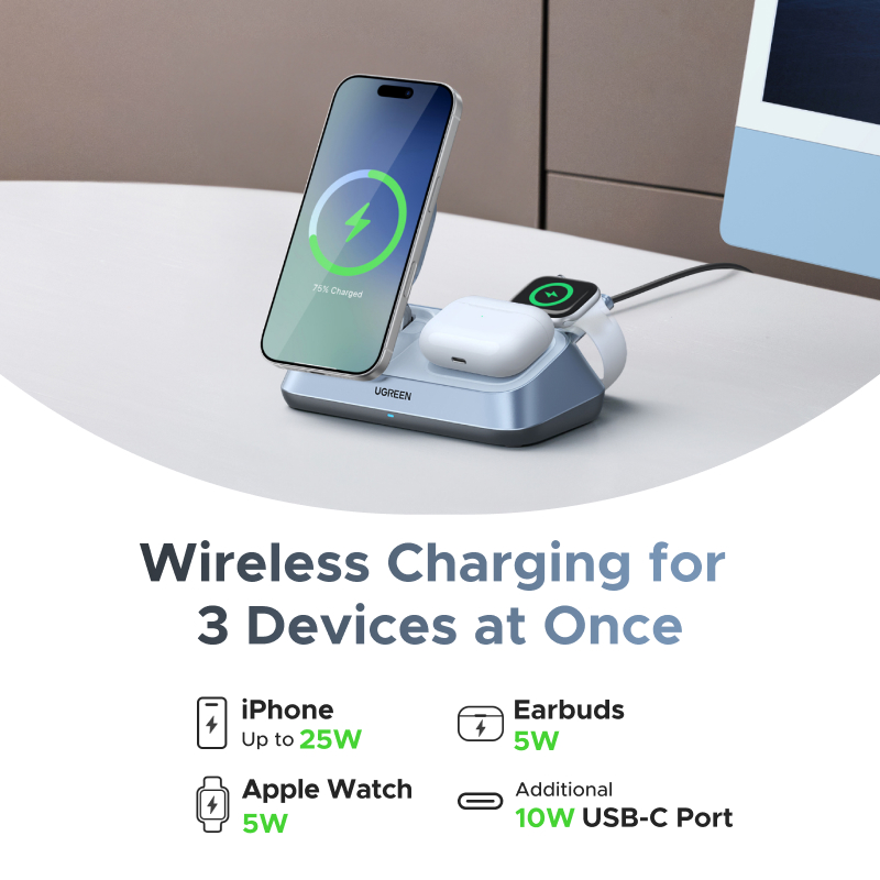 UGREEN Qi2 25W MAX Magnetic Wi - Wireless Charger 3 In 1 评论和价格