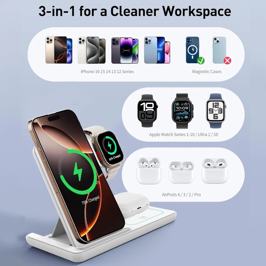 3 in 1 Foldable Night LED Ligh - Wireless Charger 3 In 1 评论和价格